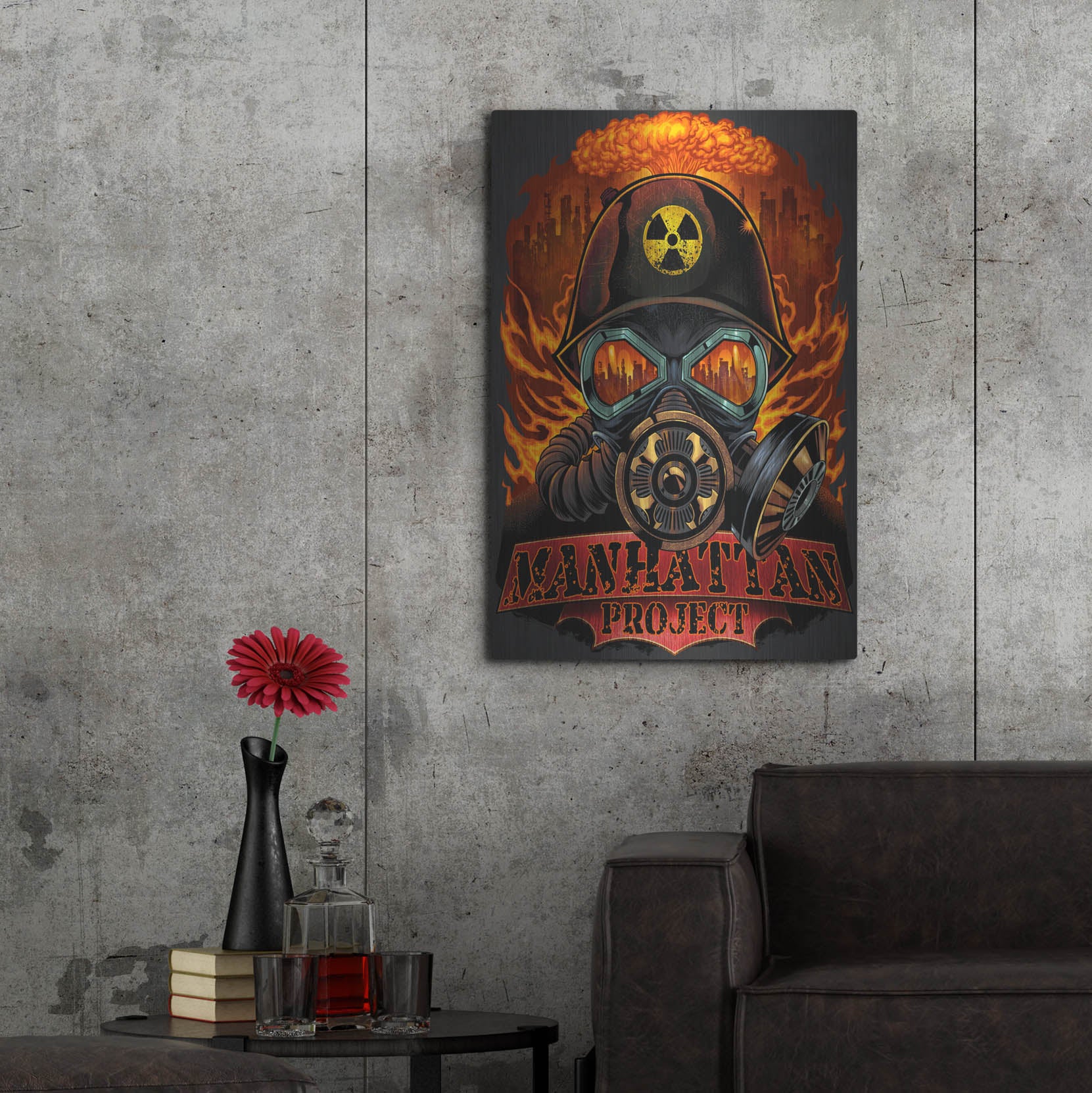 Luxe Metal Art 'Gas Mask Nuclear Explosion' by Flyland Designs, Metal Wall Art,24x36