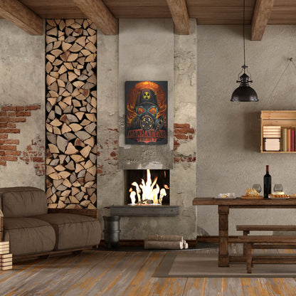 Luxe Metal Art 'Gas Mask Nuclear Explosion' by Flyland Designs, Metal Wall Art,24x36