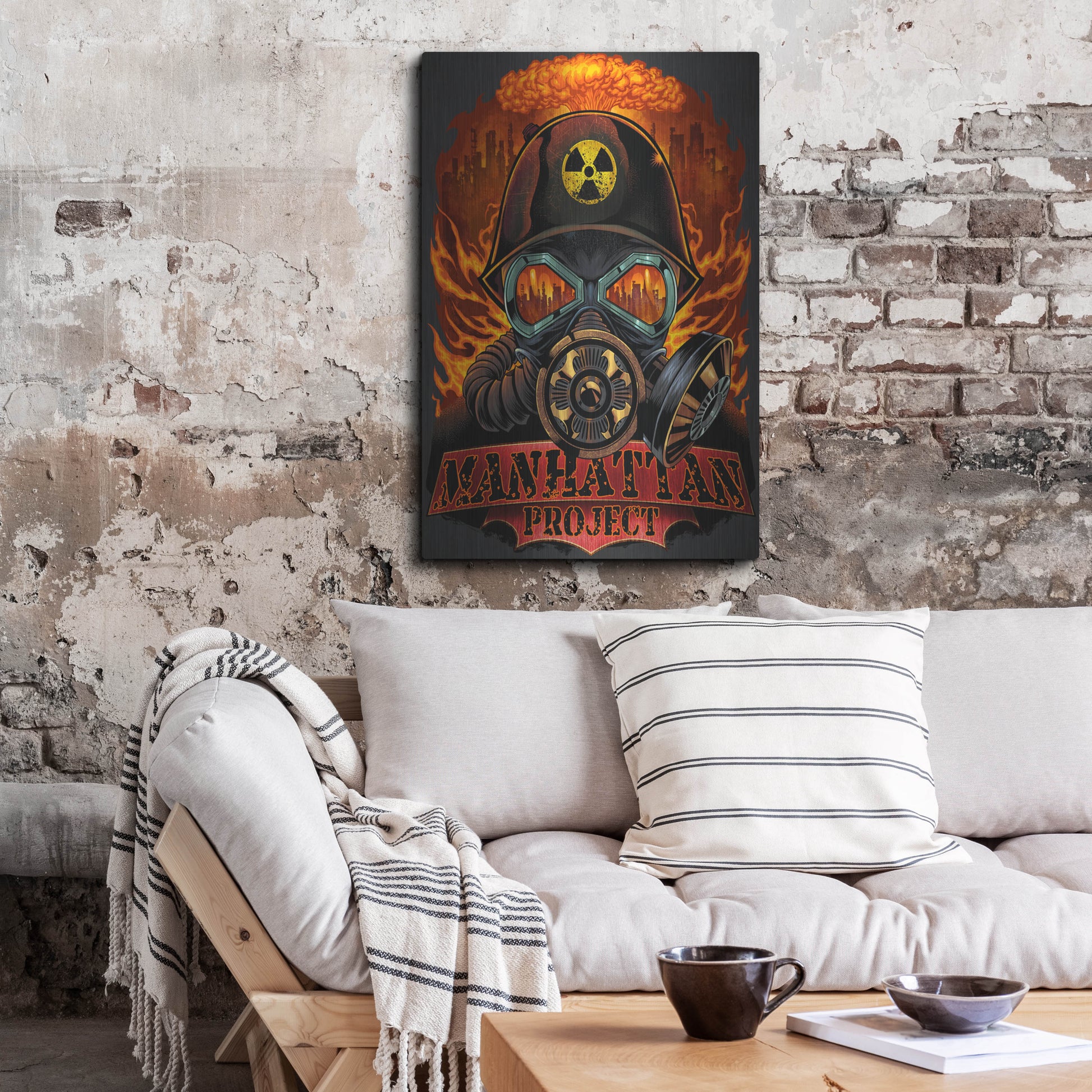 Luxe Metal Art 'Gas Mask Nuclear Explosion' by Flyland Designs, Metal Wall Art,24x36