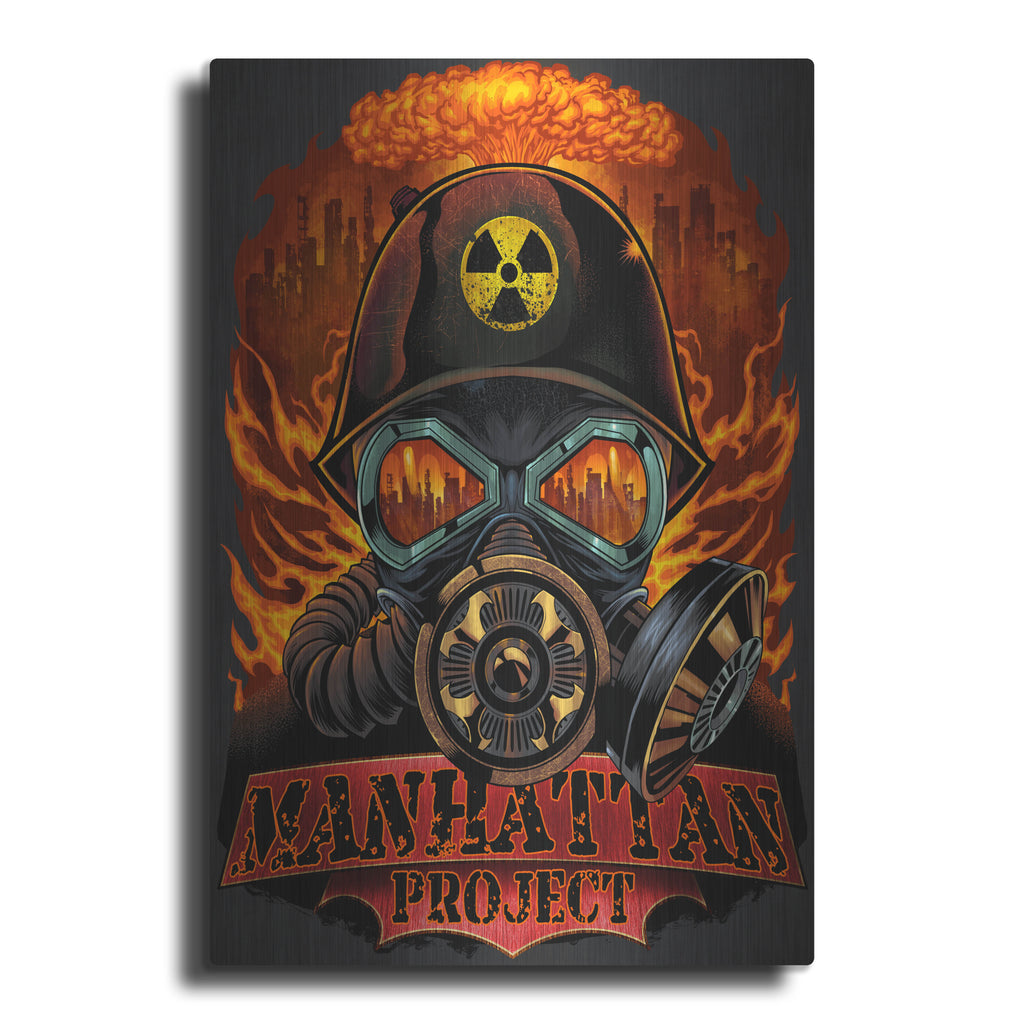 Luxe Metal Art 'Gas Mask Nuclear Explosion' by Flyland Designs, Metal Wall Art
