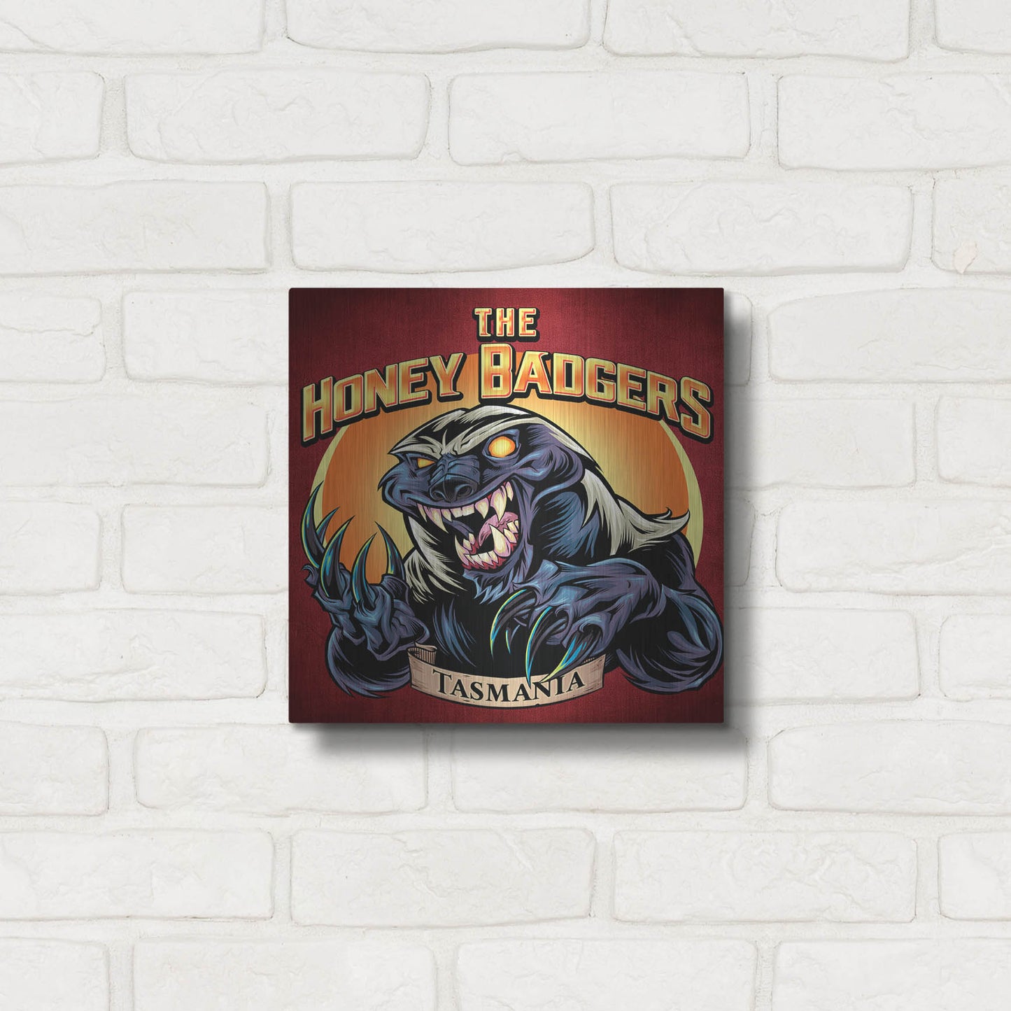 Luxe Metal Art 'Honey Badger Logo Design Green' by Flyland Designs, Metal Wall Art,12x12