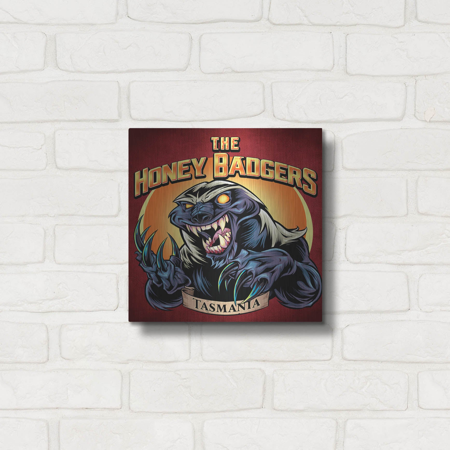 Luxe Metal Art 'Honey Badger Logo Design Green' by Flyland Designs, Metal Wall Art,12x12