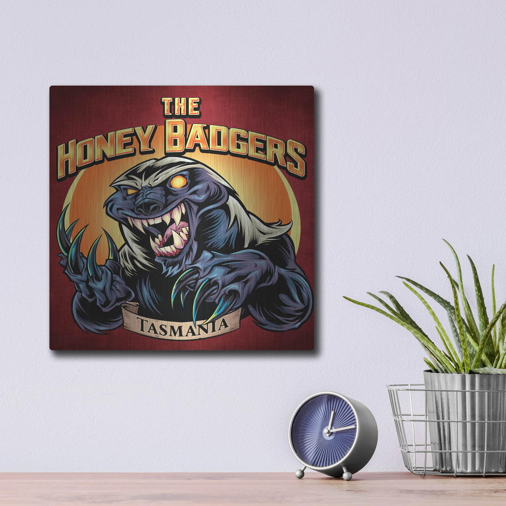 Luxe Metal Art 'Honey Badger Logo Design Green' by Flyland Designs, Metal Wall Art,12x12