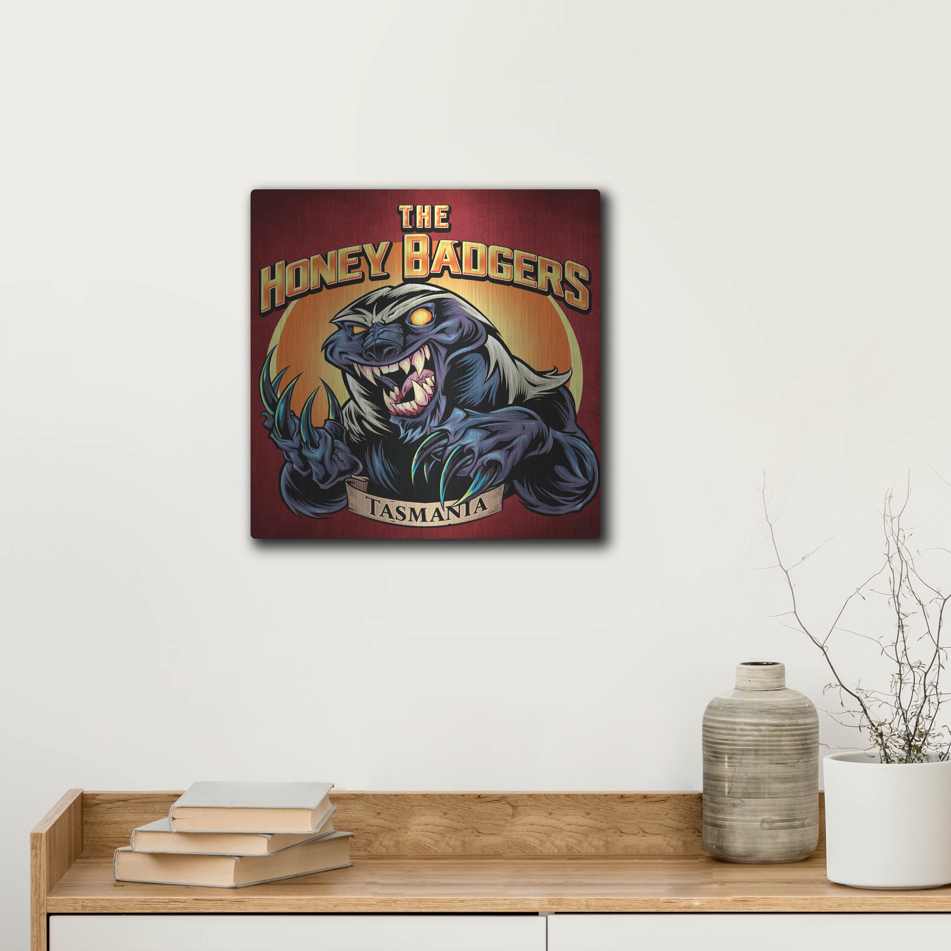 Luxe Metal Art 'Honey Badger Logo Design Green' by Flyland Designs, Metal Wall Art,12x12