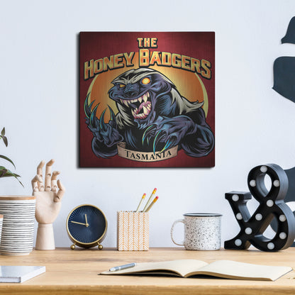 Luxe Metal Art 'Honey Badger Logo Design Green' by Flyland Designs, Metal Wall Art,12x12