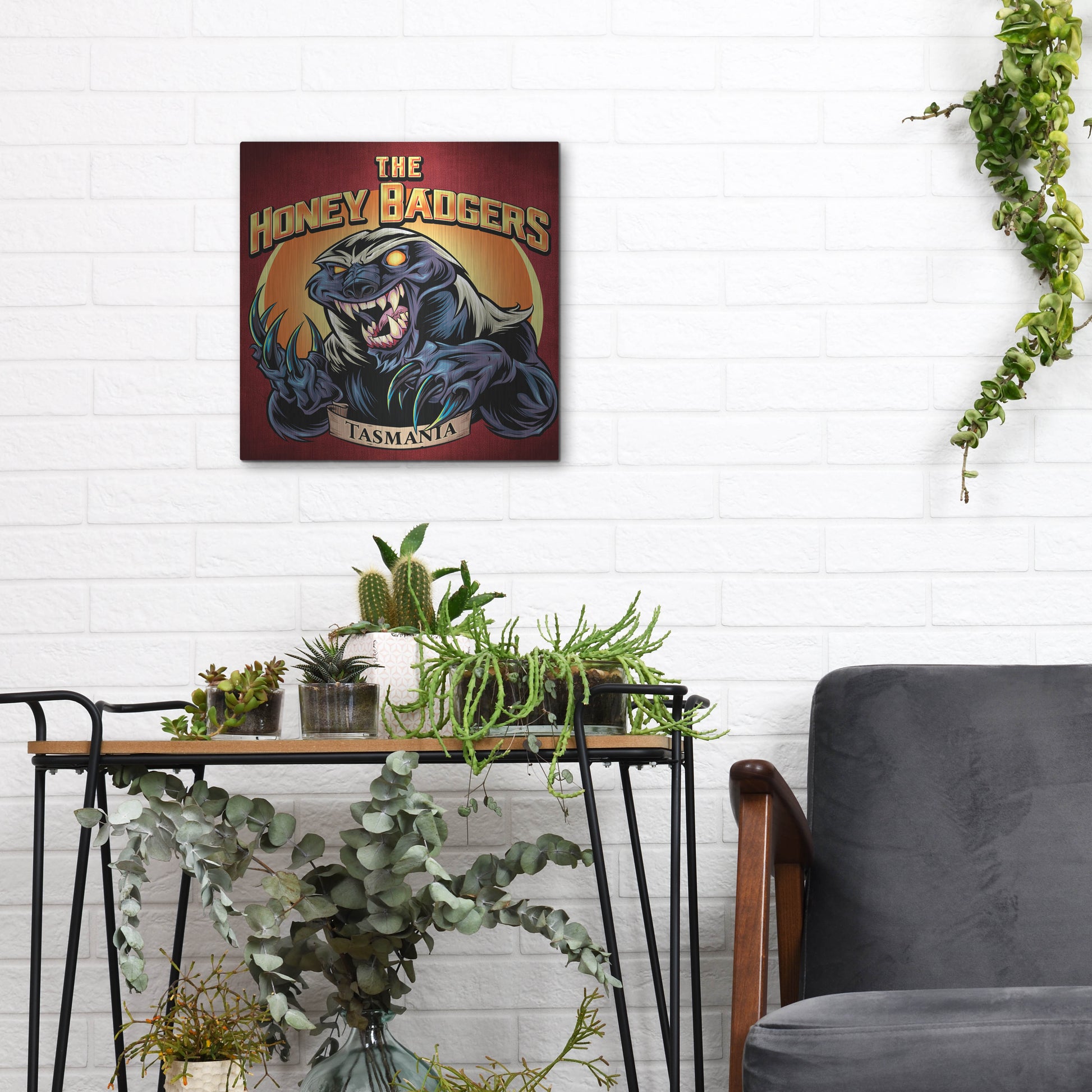 Luxe Metal Art 'Honey Badger Logo Design Green' by Flyland Designs, Metal Wall Art,12x12