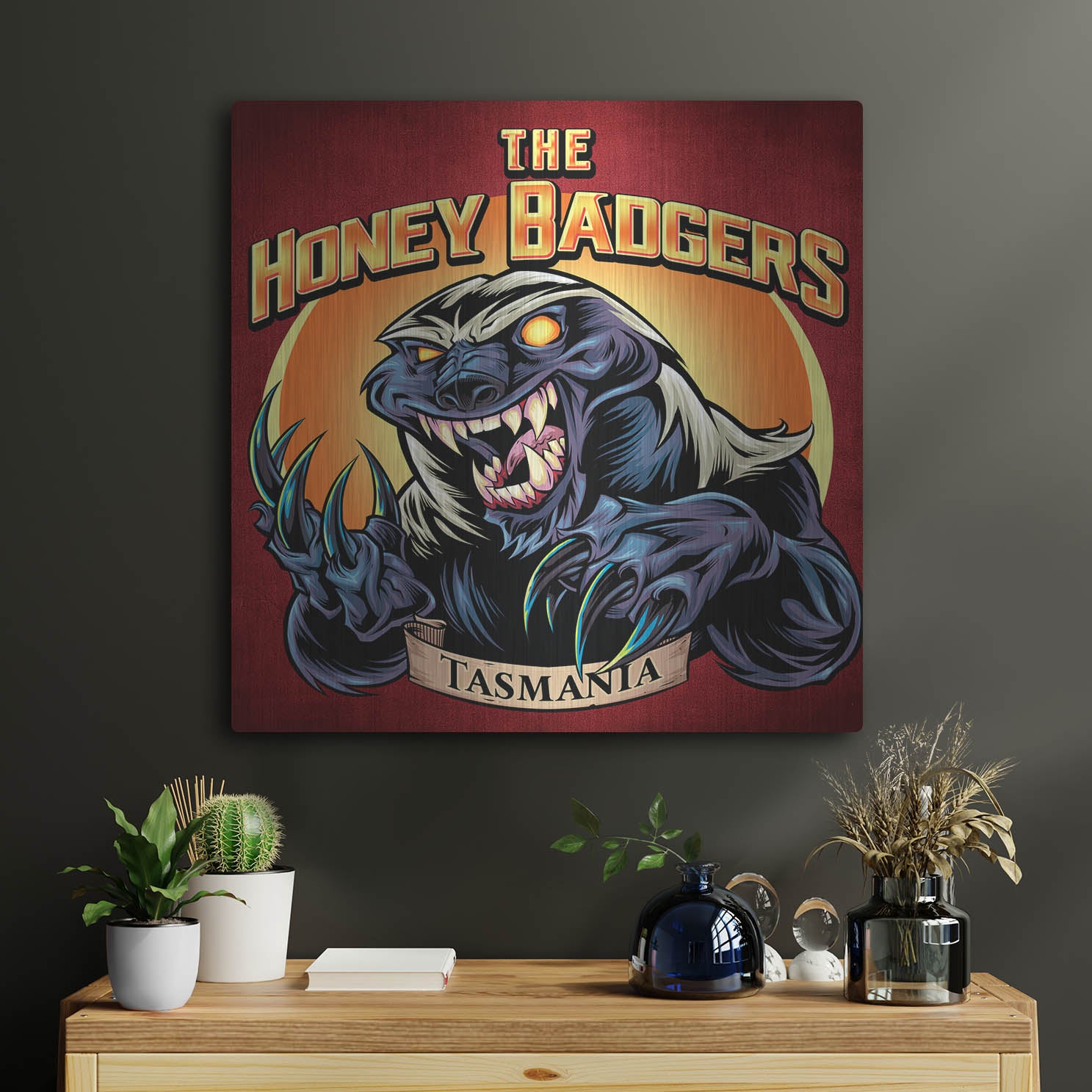 Luxe Metal Art 'Honey Badger Logo Design Green' by Flyland Designs, Metal Wall Art,24x24