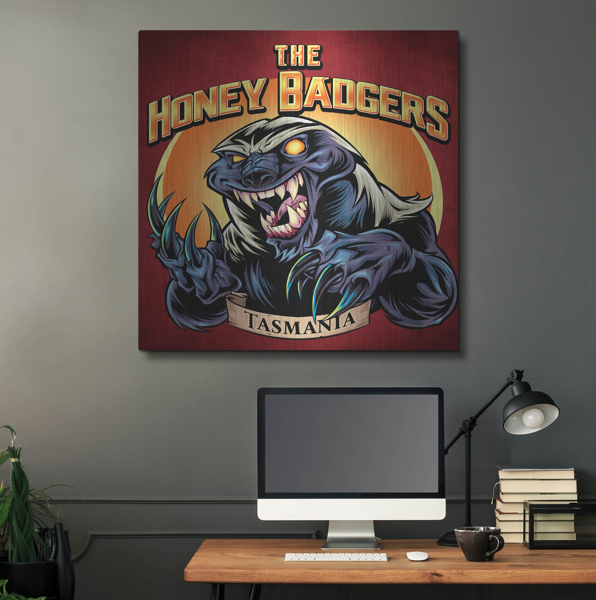 Luxe Metal Art 'Honey Badger Logo Design Green' by Flyland Designs, Metal Wall Art,36x36