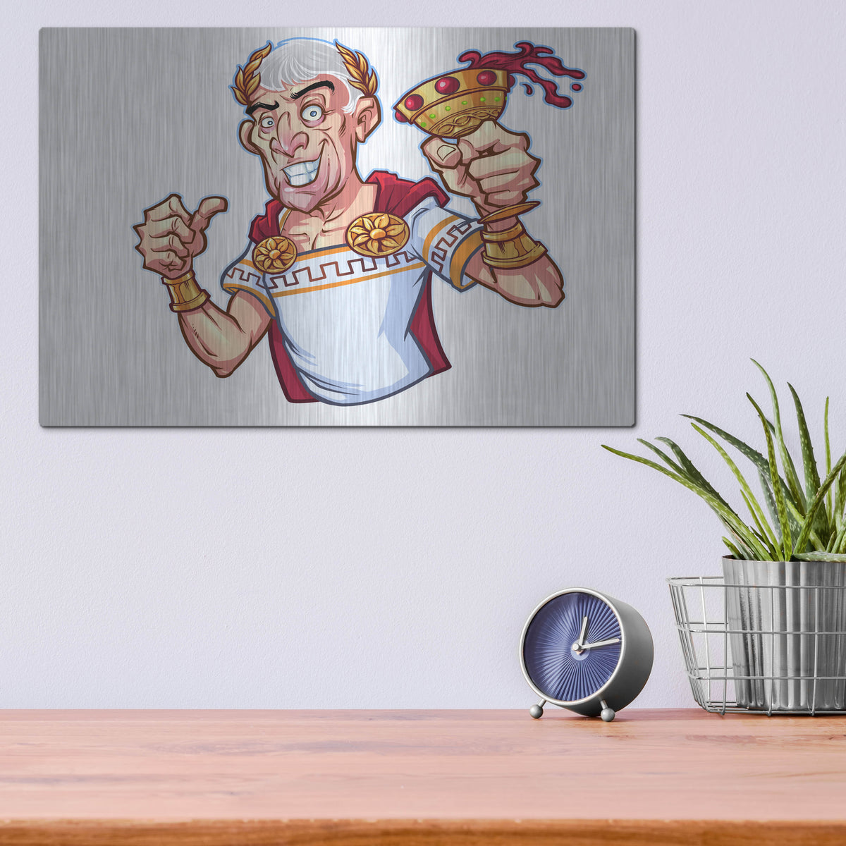 Luxe Metal Art 'Julius Caesar Full Color Character' by Flyland Designs, Metal Wall Art,16x12