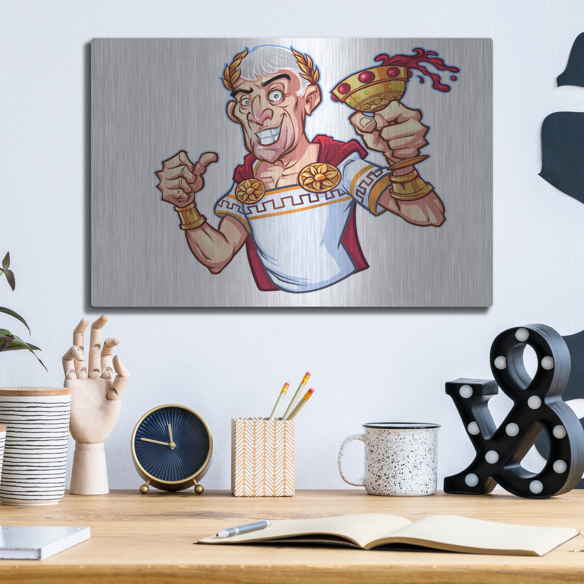 Luxe Metal Art 'Julius Caesar Full Color Character' by Flyland Designs, Metal Wall Art,16x12