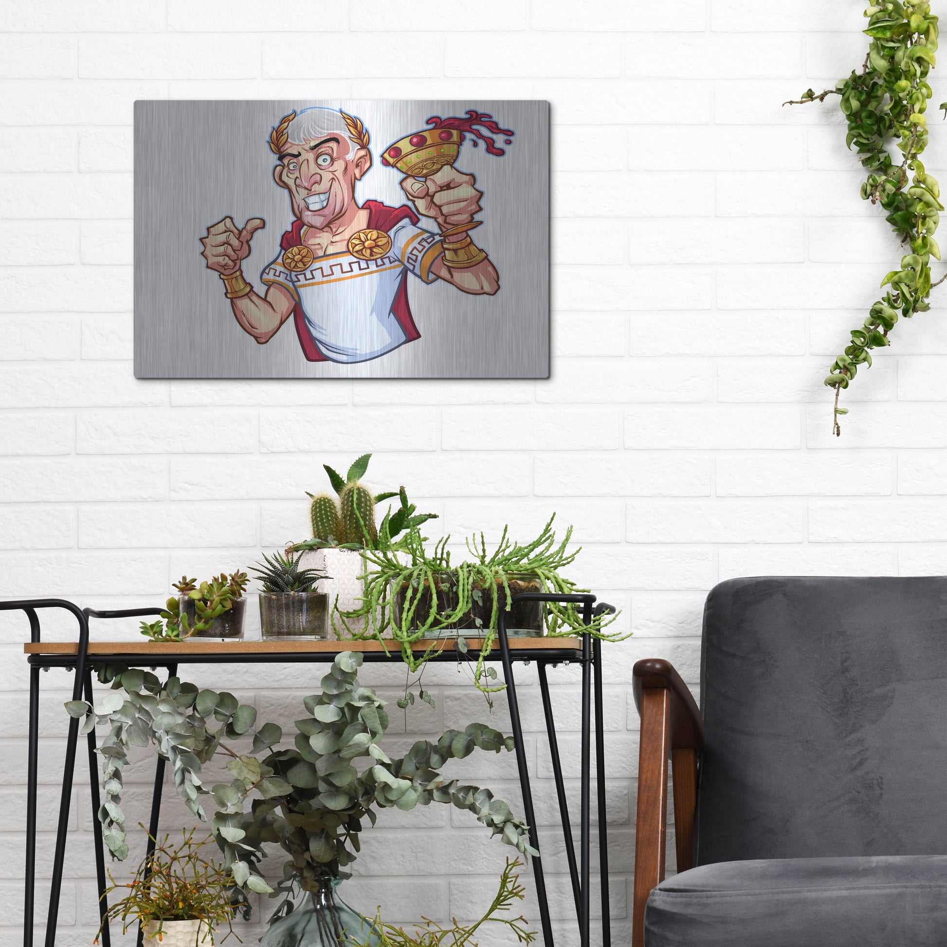 Luxe Metal Art 'Julius Caesar Full Color Character' by Flyland Designs, Metal Wall Art,16x12