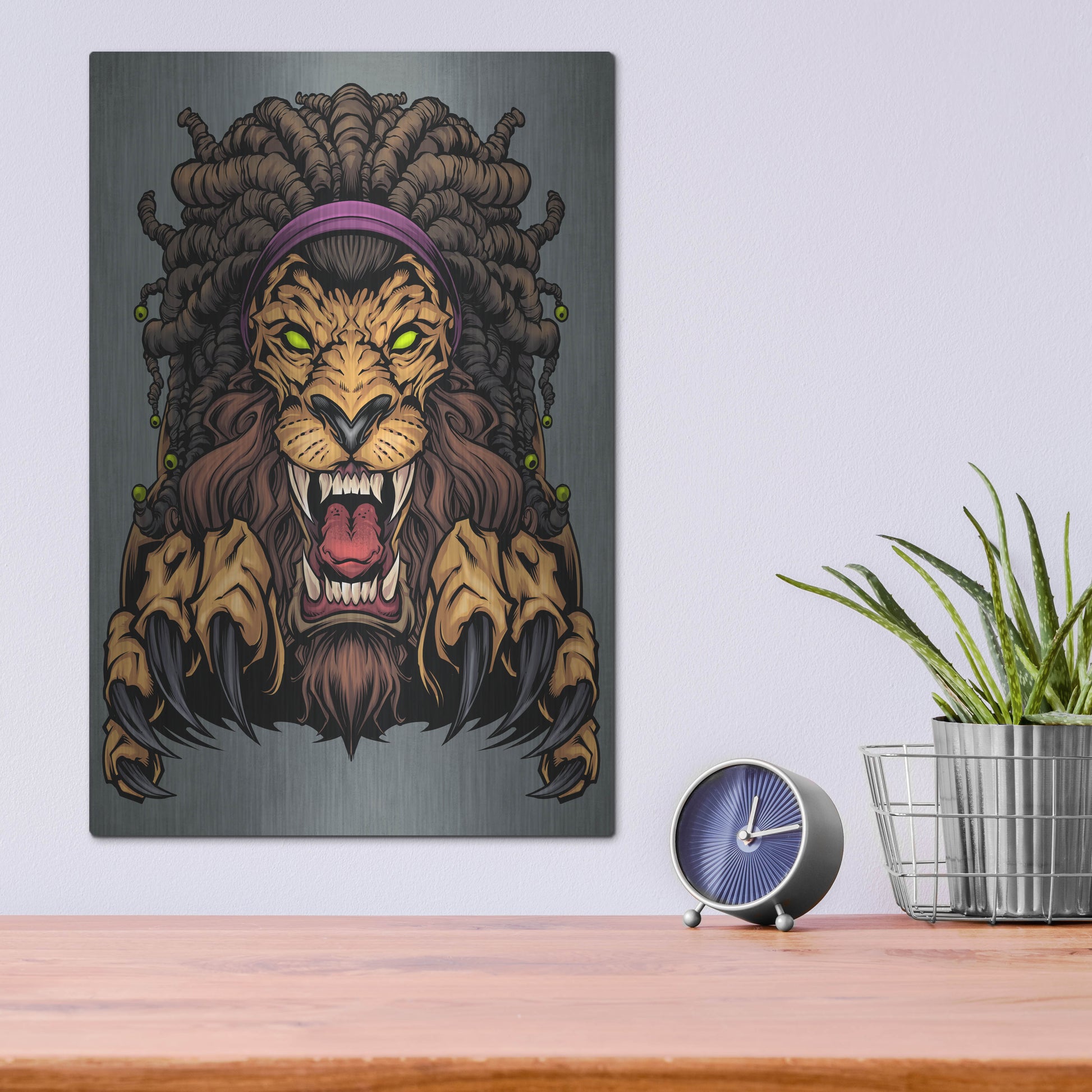 Luxe Metal Art 'Lion With Dreadlocks' by Flyland Designs, Metal Wall Art,12x16