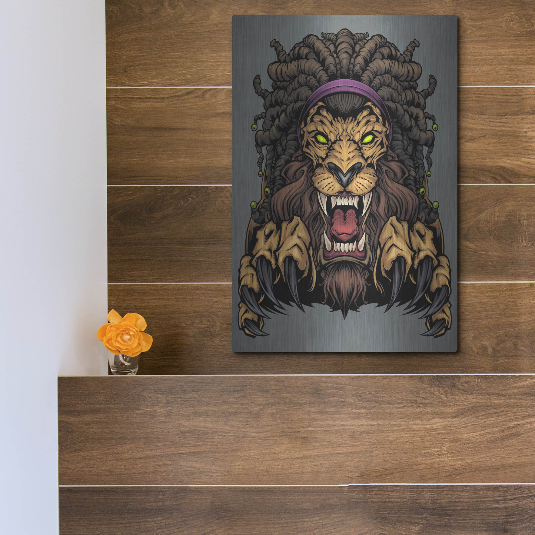 Luxe Metal Art 'Lion With Dreadlocks' by Flyland Designs, Metal Wall Art,12x16