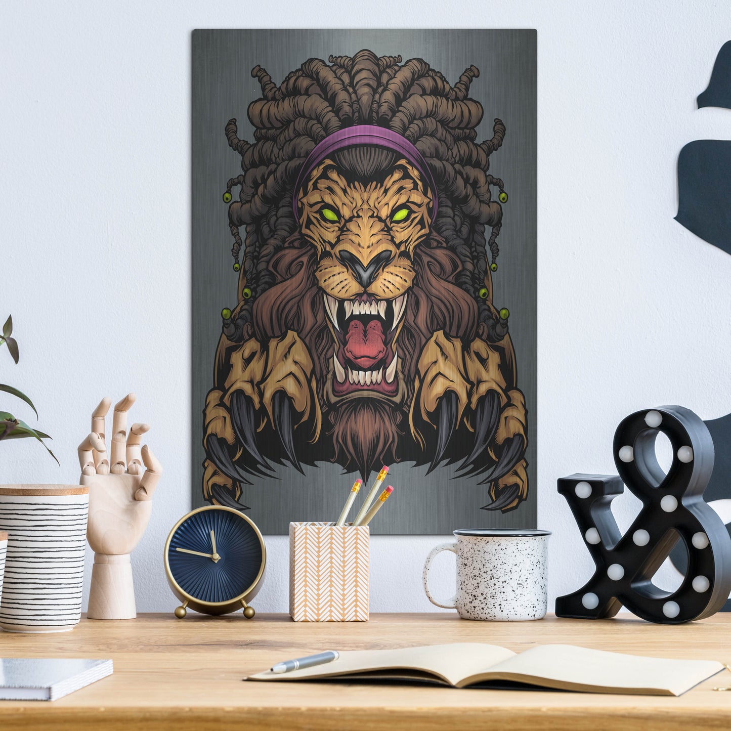 Luxe Metal Art 'Lion With Dreadlocks' by Flyland Designs, Metal Wall Art,12x16