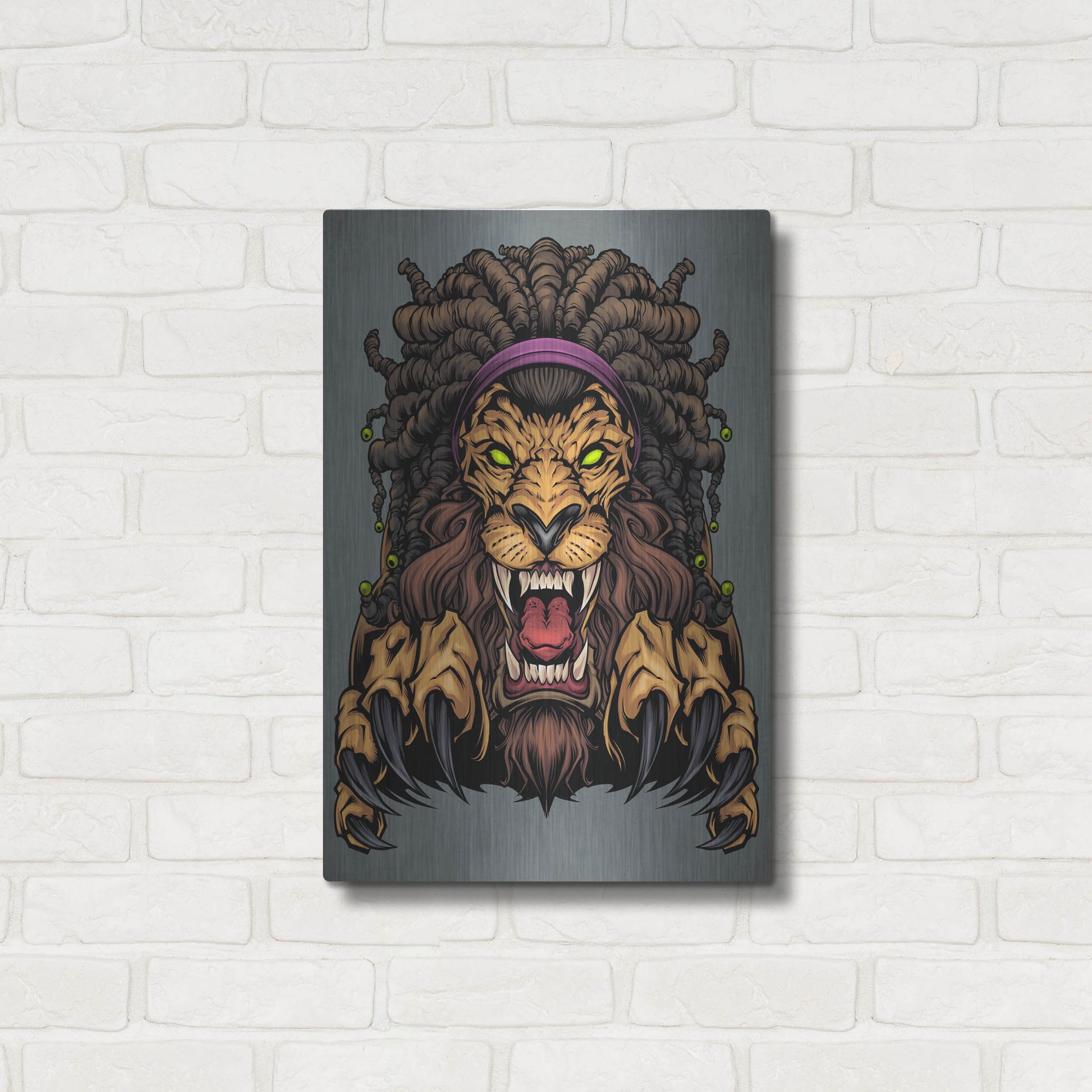 Luxe Metal Art 'Lion With Dreadlocks' by Flyland Designs, Metal Wall Art,16x24