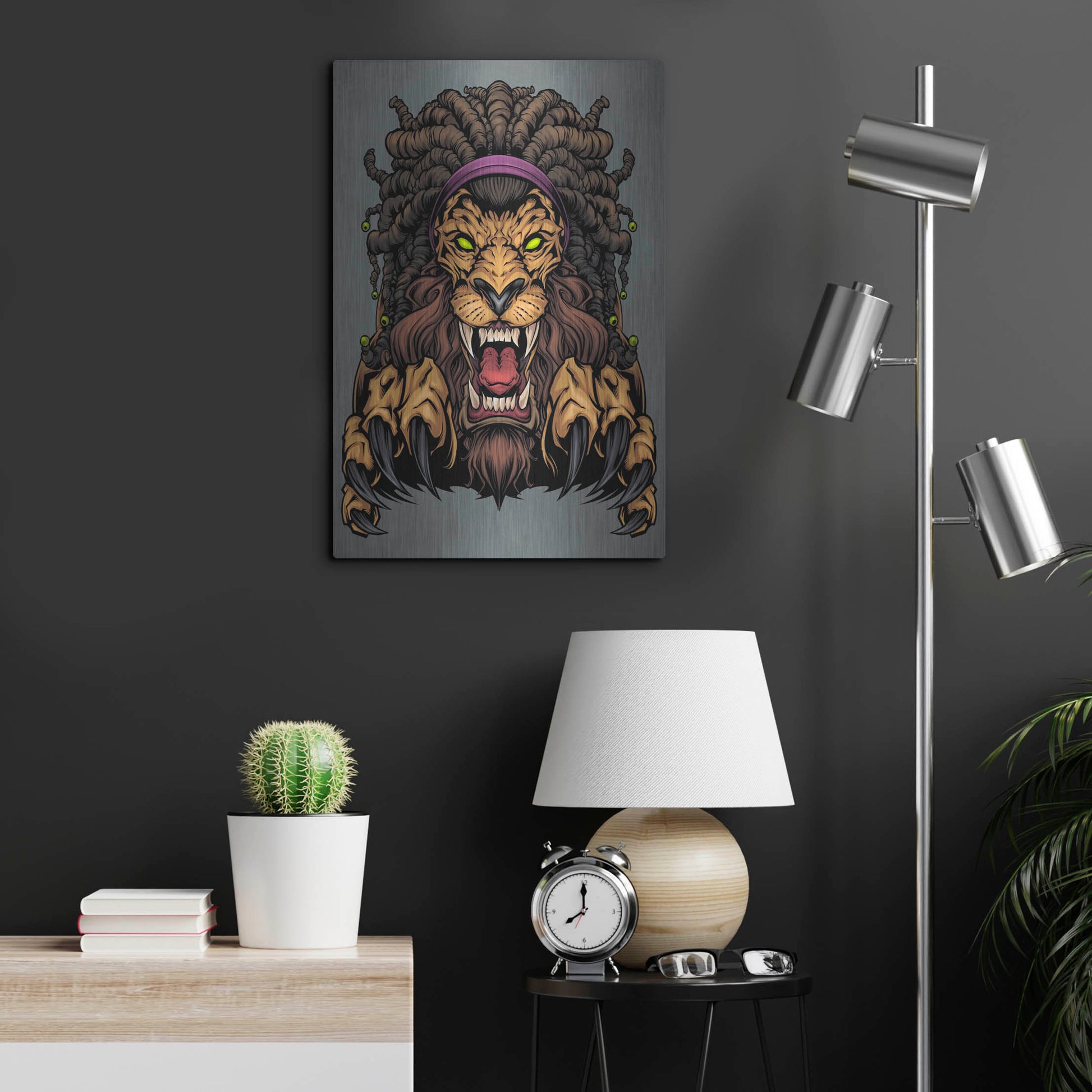 Luxe Metal Art 'Lion With Dreadlocks' by Flyland Designs, Metal Wall Art,16x24