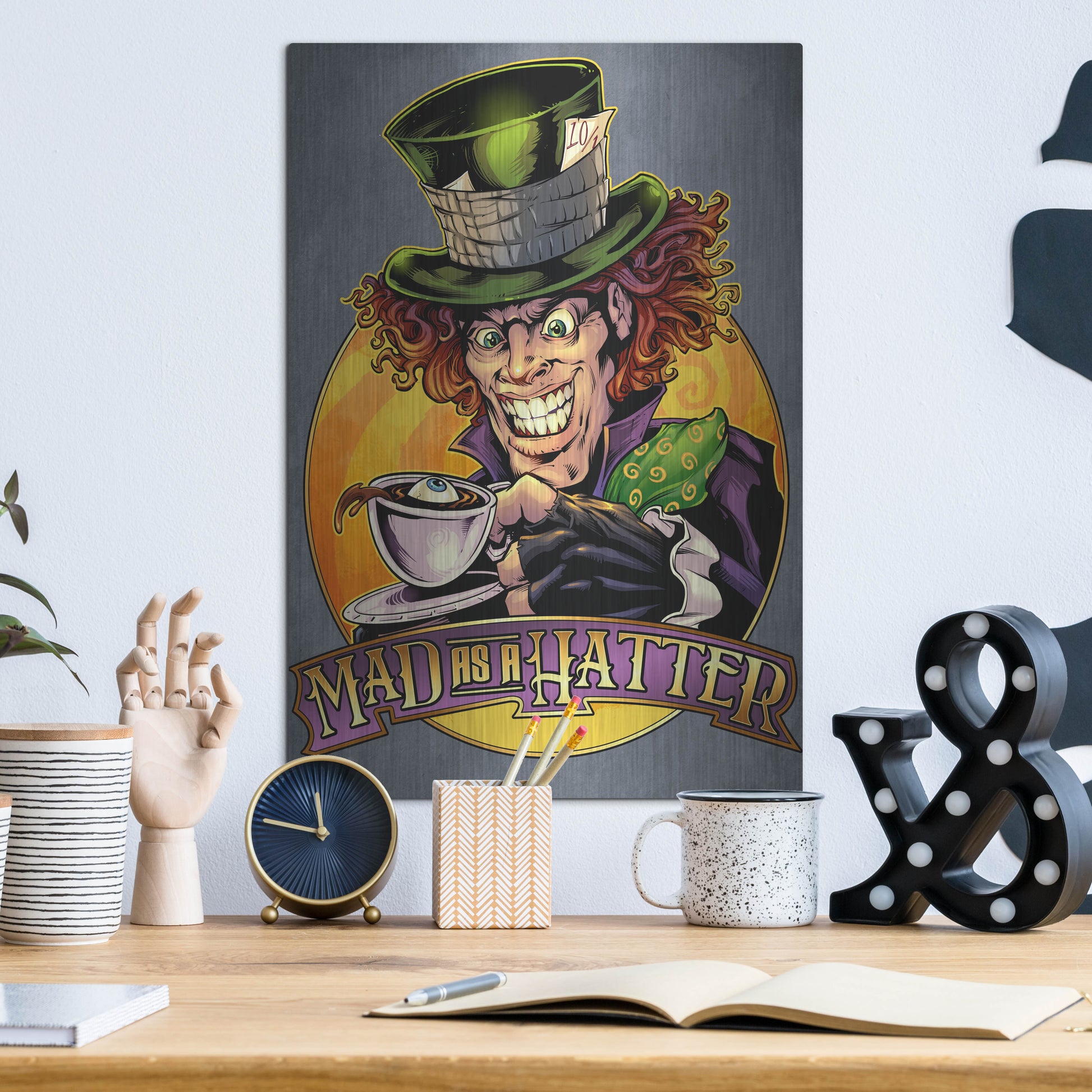 Luxe Metal Art 'Mad Hatter' by Flyland Designs, Metal Wall Art,12x16