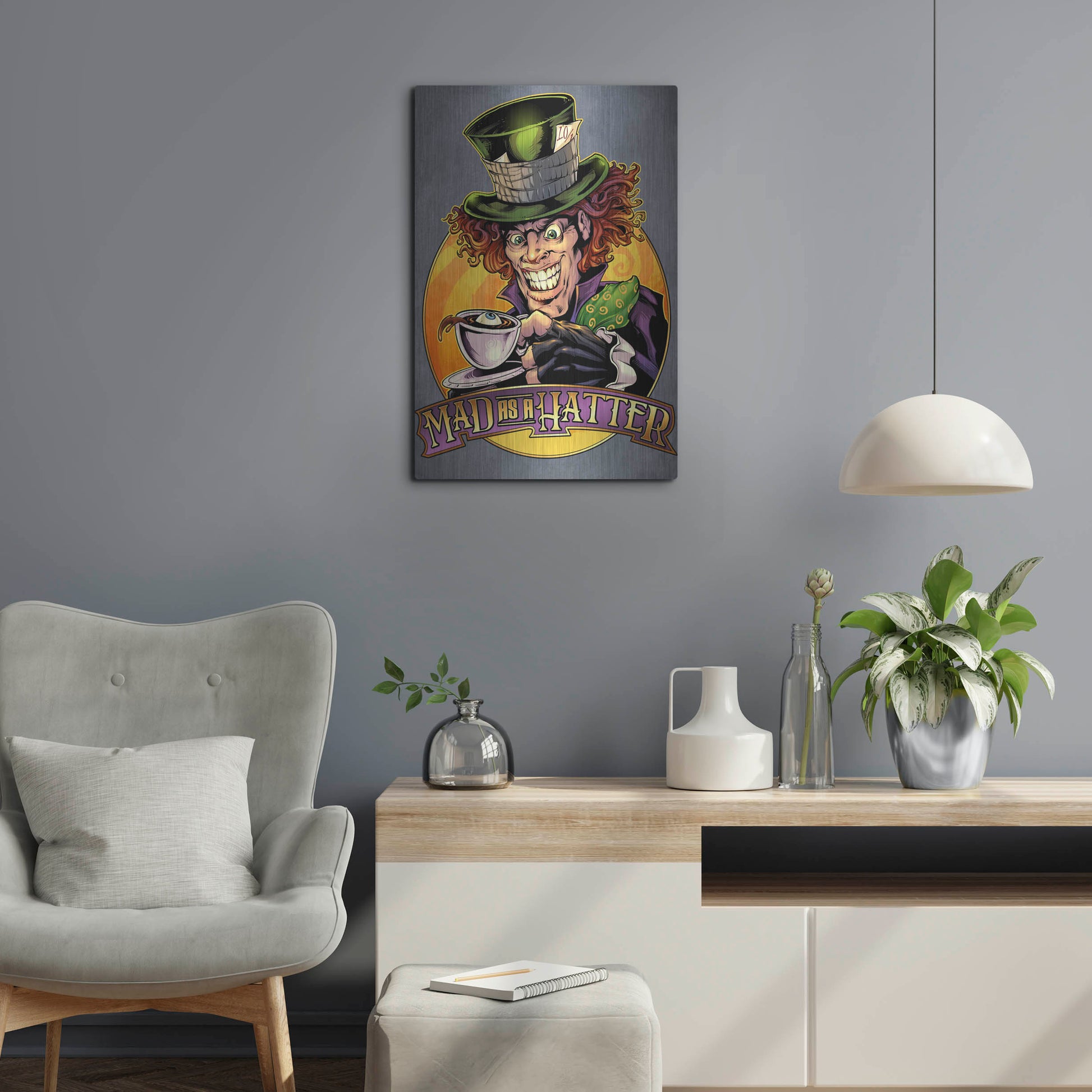 Luxe Metal Art 'Mad Hatter' by Flyland Designs, Metal Wall Art,16x24