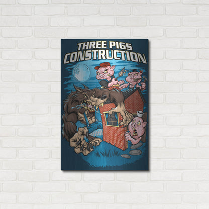 Luxe Metal Art 'Three Little Pigs Construction' by Flyland Designs, Metal Wall Art,24x36