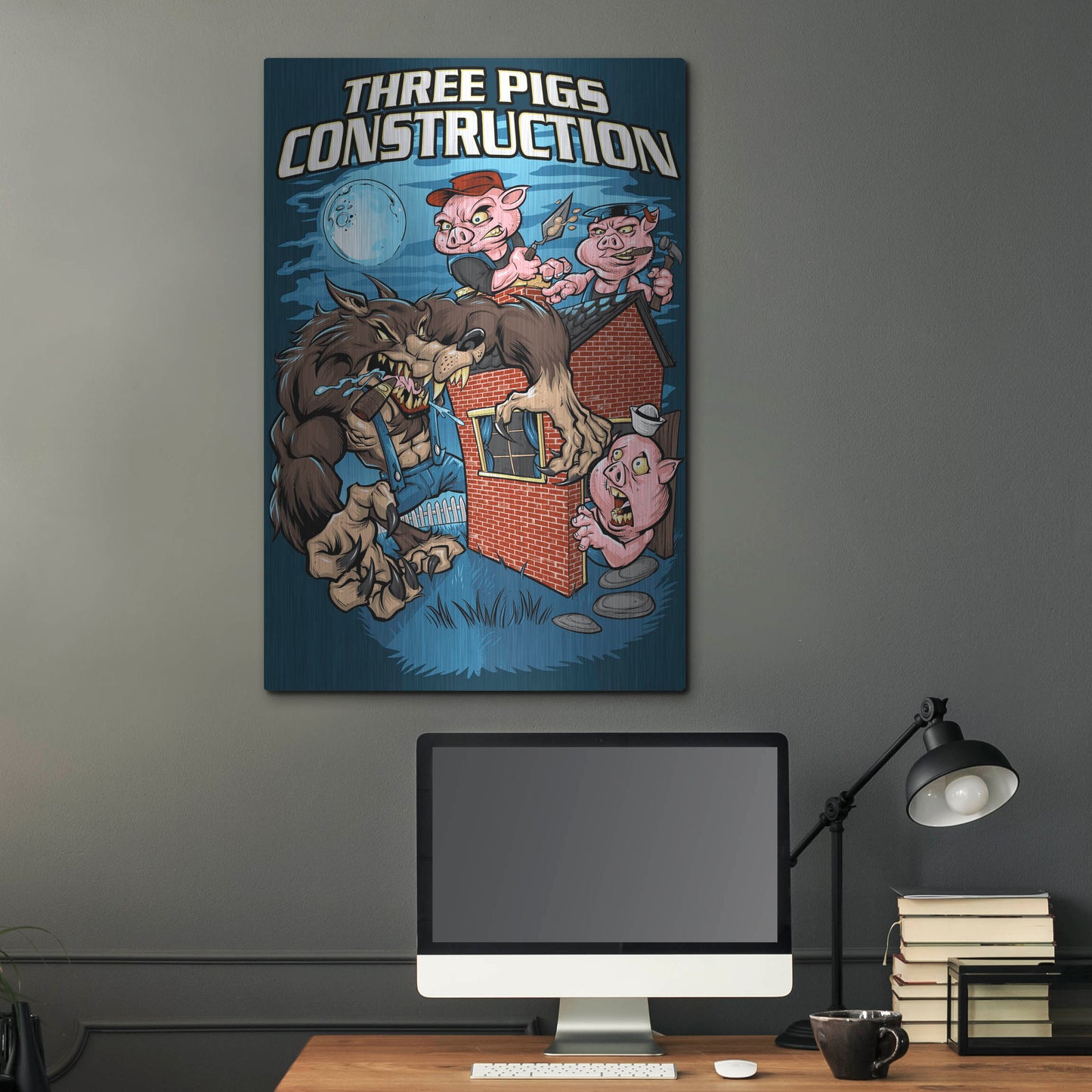 Luxe Metal Art 'Three Little Pigs Construction' by Flyland Designs, Metal Wall Art,24x36