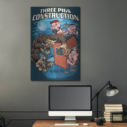 Luxe Metal Art 'Three Little Pigs Construction' by Flyland Designs, Metal Wall Art,24x36