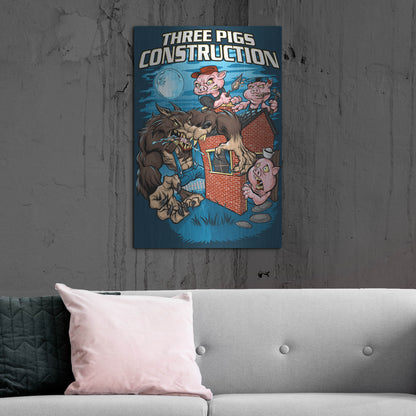 Luxe Metal Art 'Three Little Pigs Construction' by Flyland Designs, Metal Wall Art,24x36