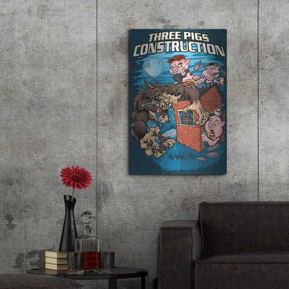 Luxe Metal Art 'Three Little Pigs Construction' by Flyland Designs, Metal Wall Art,24x36