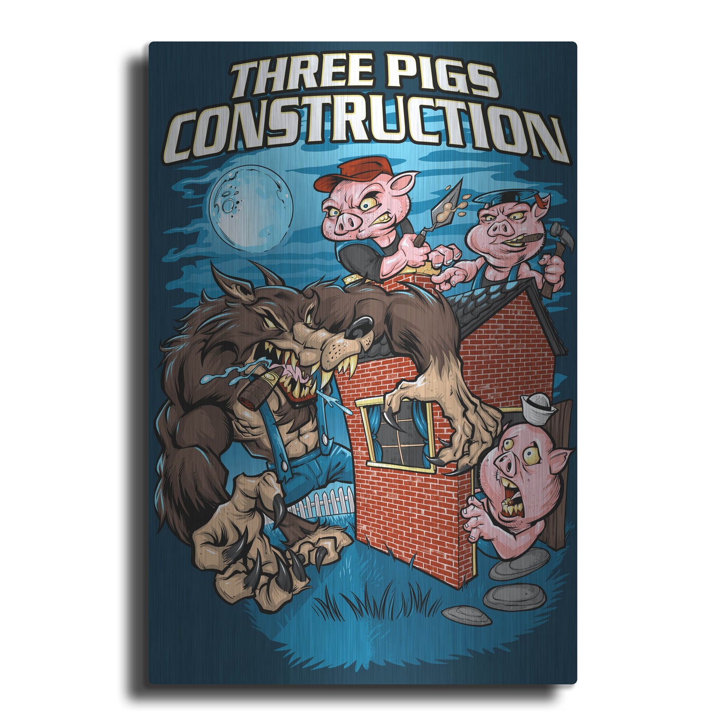 Luxe Metal Art 'Three Little Pigs Construction' by Flyland Designs, Metal Wall Art
