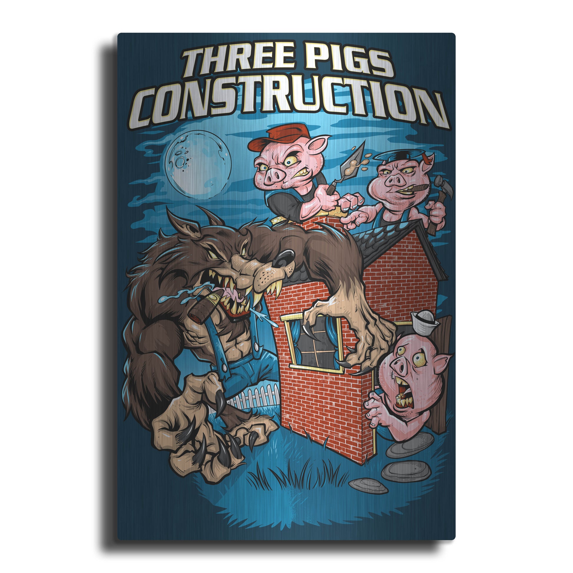 Luxe Metal Art 'Three Little Pigs Construction' by Flyland Designs, Metal Wall Art