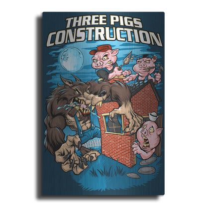 Luxe Metal Art 'Three Little Pigs Construction' by Flyland Designs, Metal Wall Art