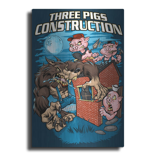 Luxe Metal Art 'Three Little Pigs Construction' by Flyland Designs, Metal Wall Art