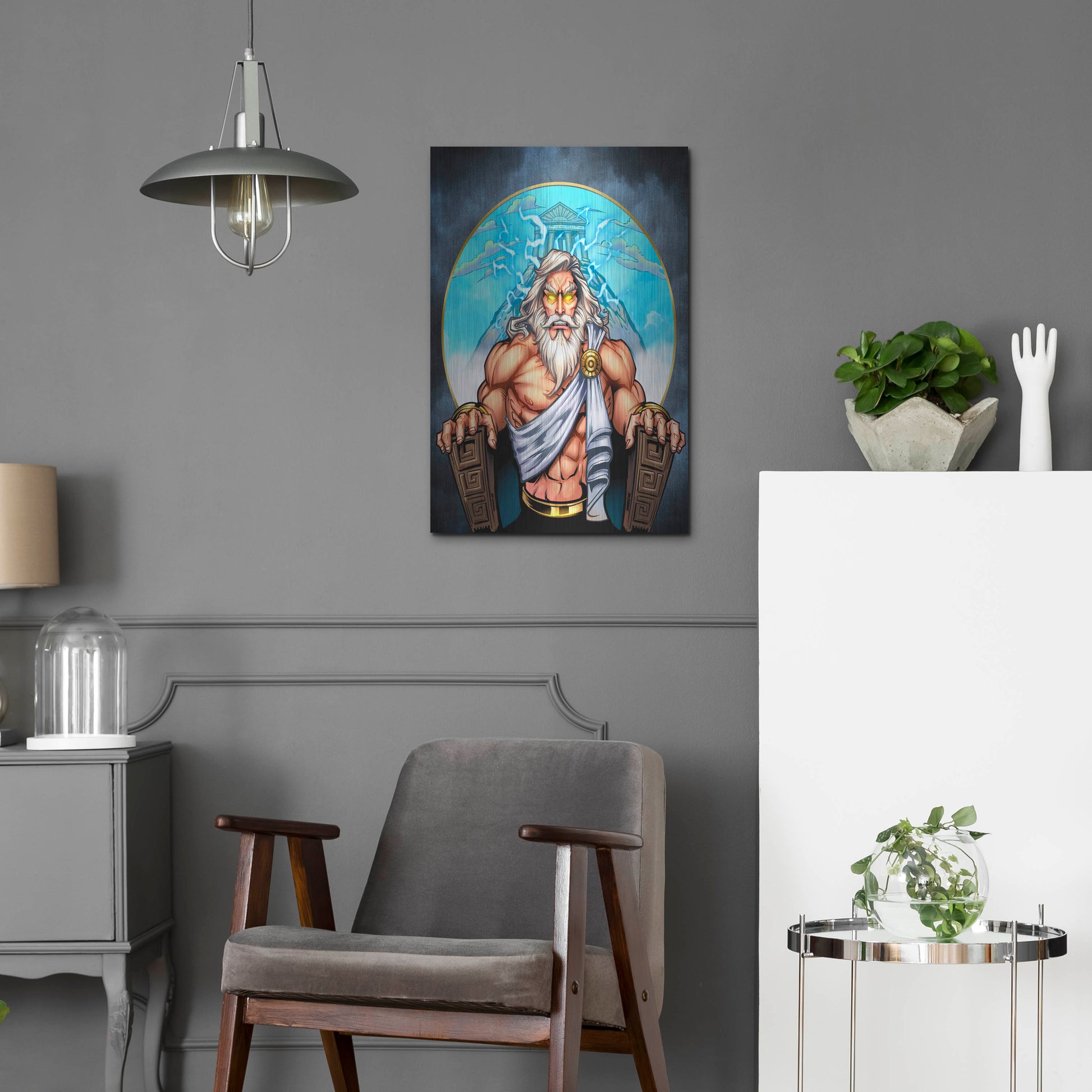 Luxe Metal Art 'Zeus On Throne' by Flyland Designs, Metal Wall Art,16x24