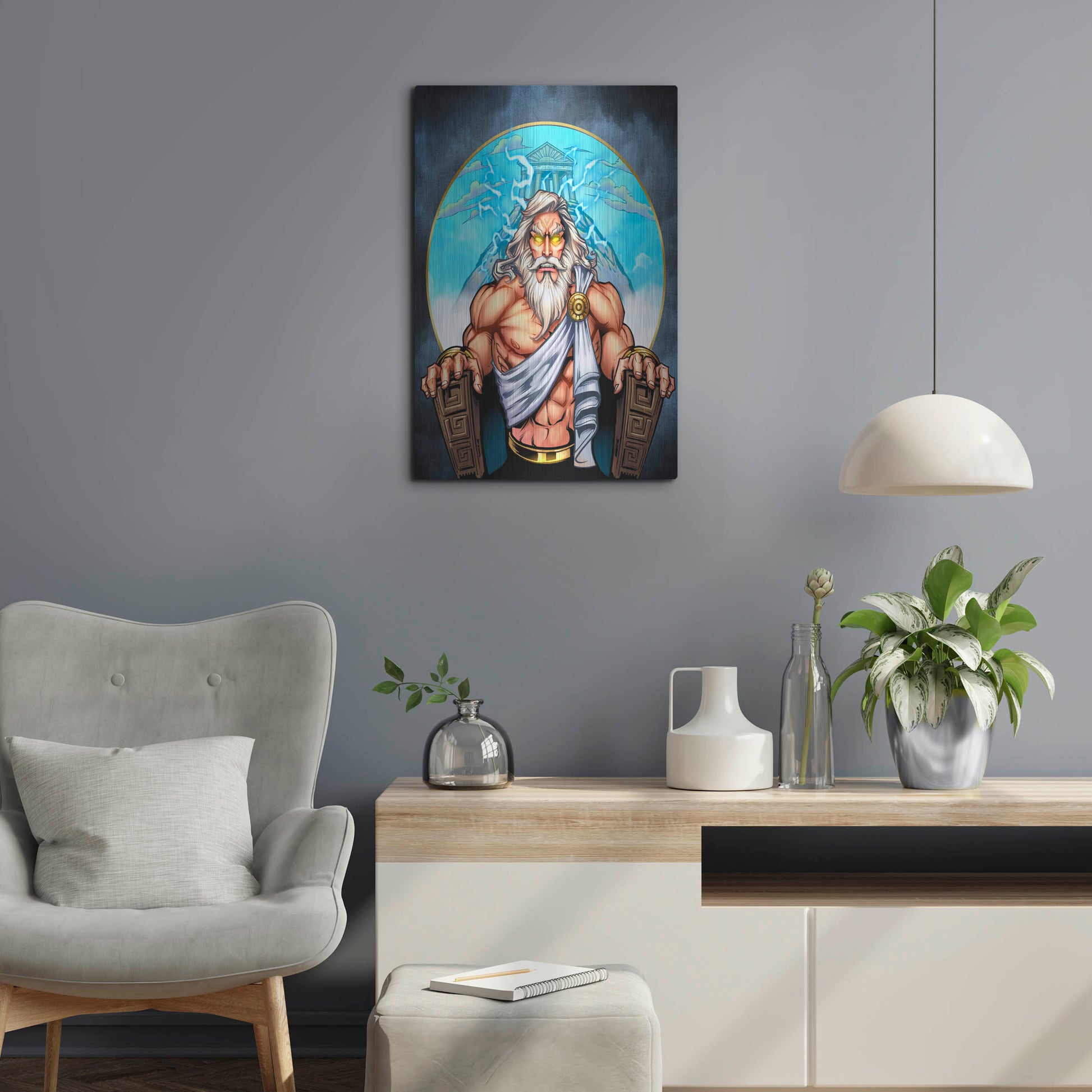 Luxe Metal Art 'Zeus On Throne' by Flyland Designs, Metal Wall Art,16x24