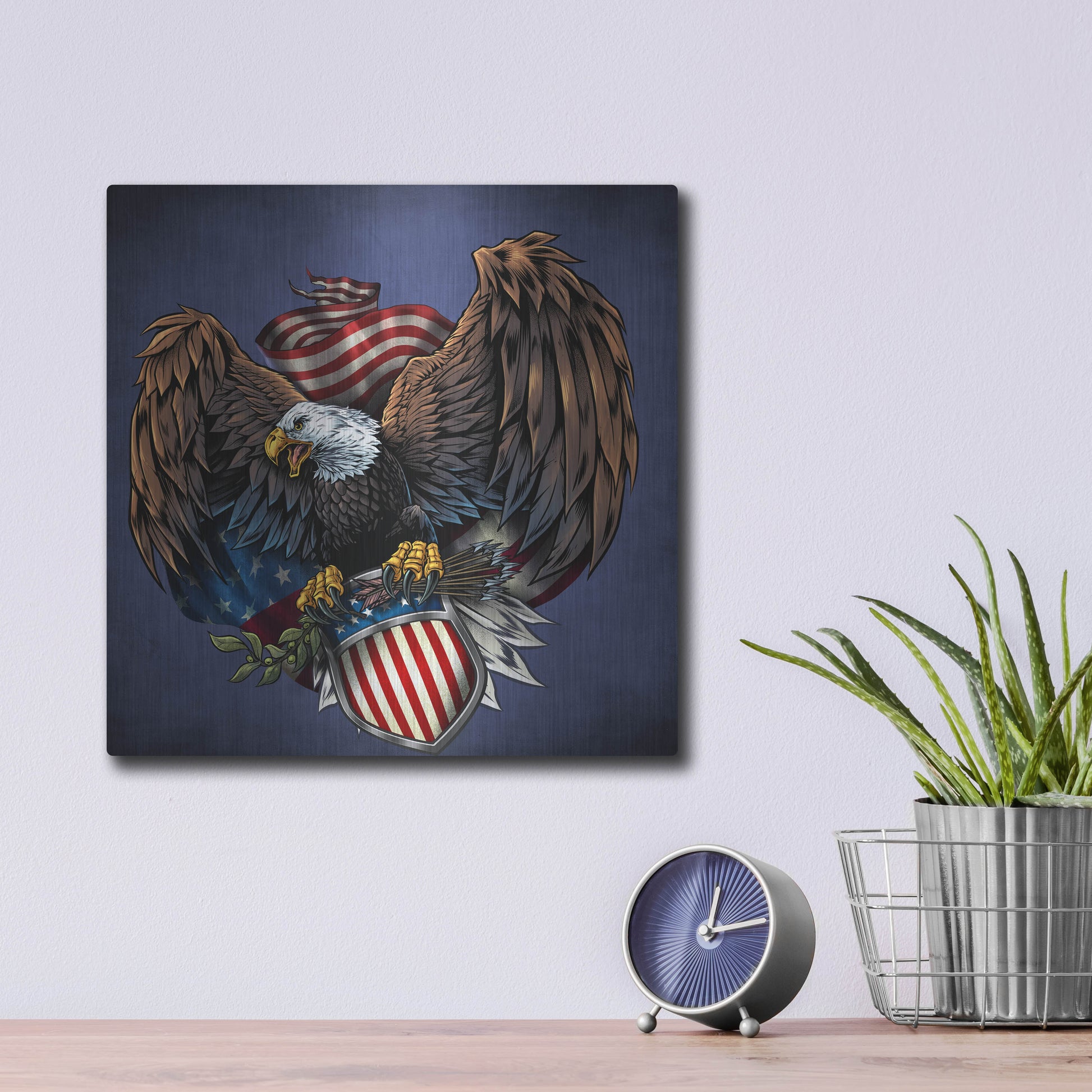 Luxe Metal Art 'Army Eagle Decal' by Flyland Designs, Metal Wall Art,12x12