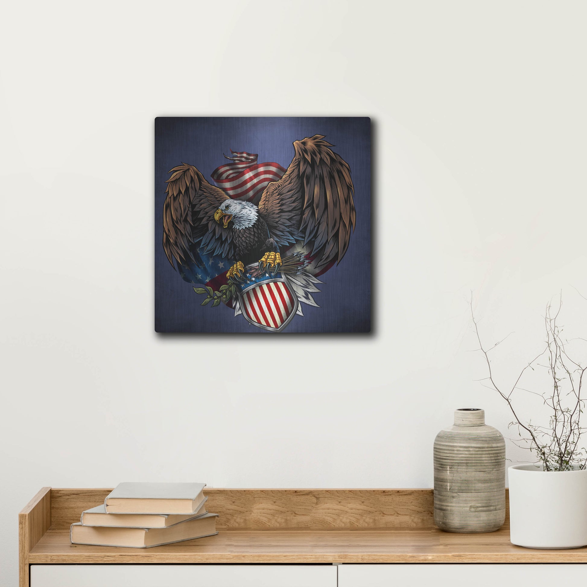 Luxe Metal Art 'Army Eagle Decal' by Flyland Designs, Metal Wall Art,12x12