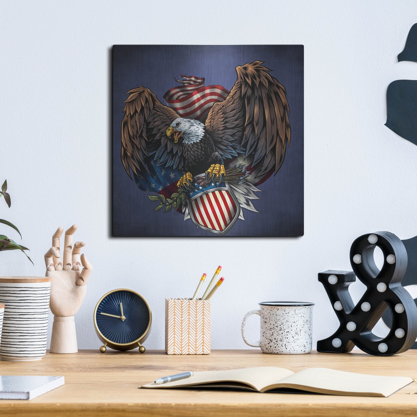 Luxe Metal Art 'Army Eagle Decal' by Flyland Designs, Metal Wall Art,12x12