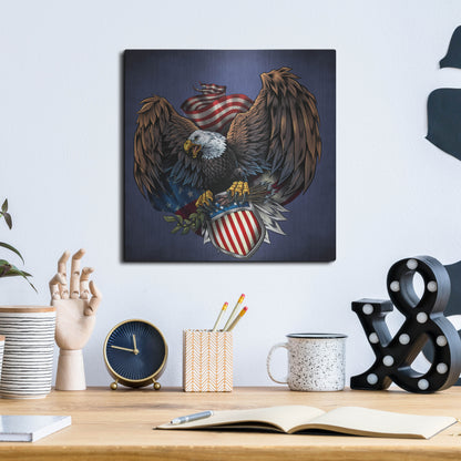Luxe Metal Art 'Army Eagle Decal' by Flyland Designs, Metal Wall Art,12x12