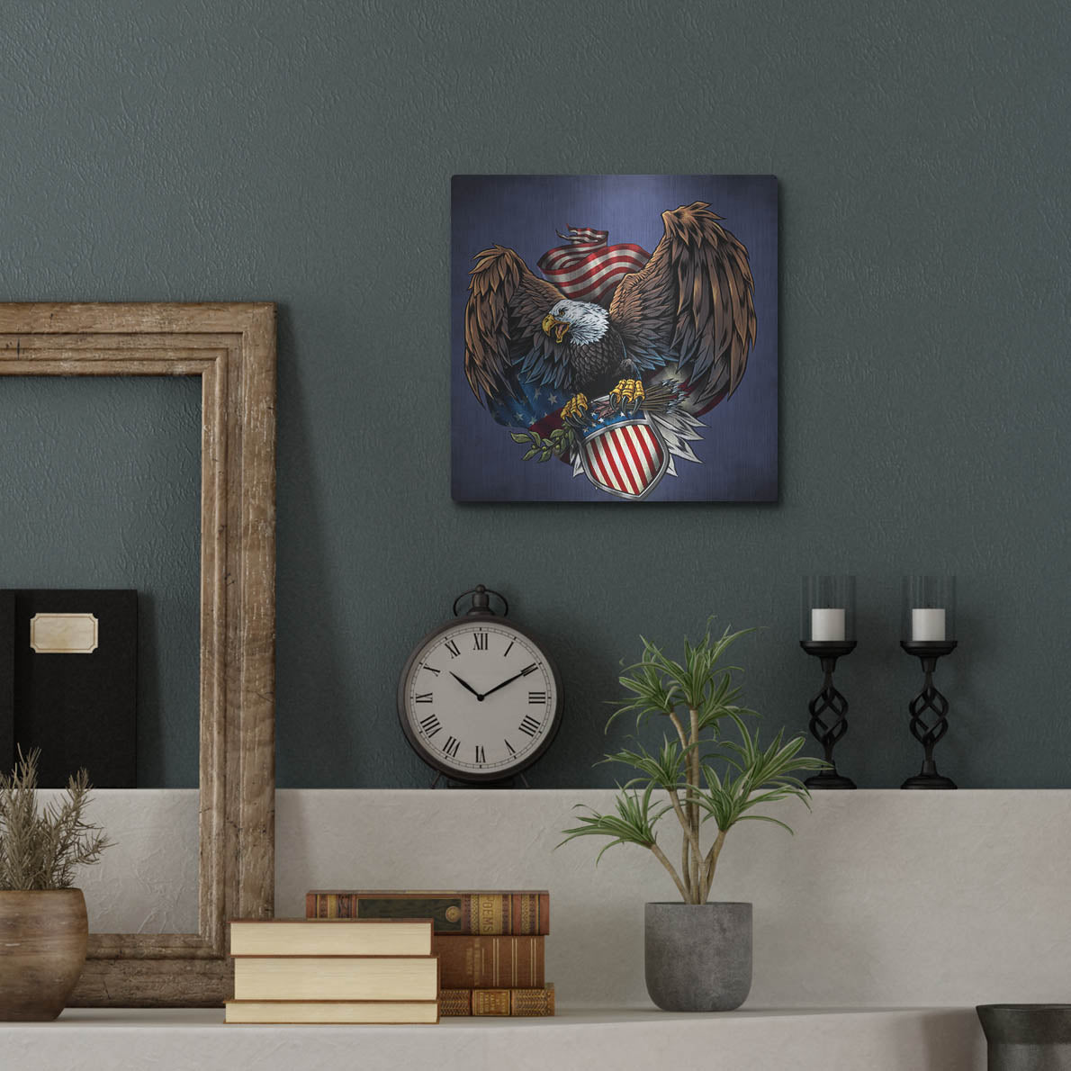 Luxe Metal Art 'Army Eagle Decal' by Flyland Designs, Metal Wall Art,12x12
