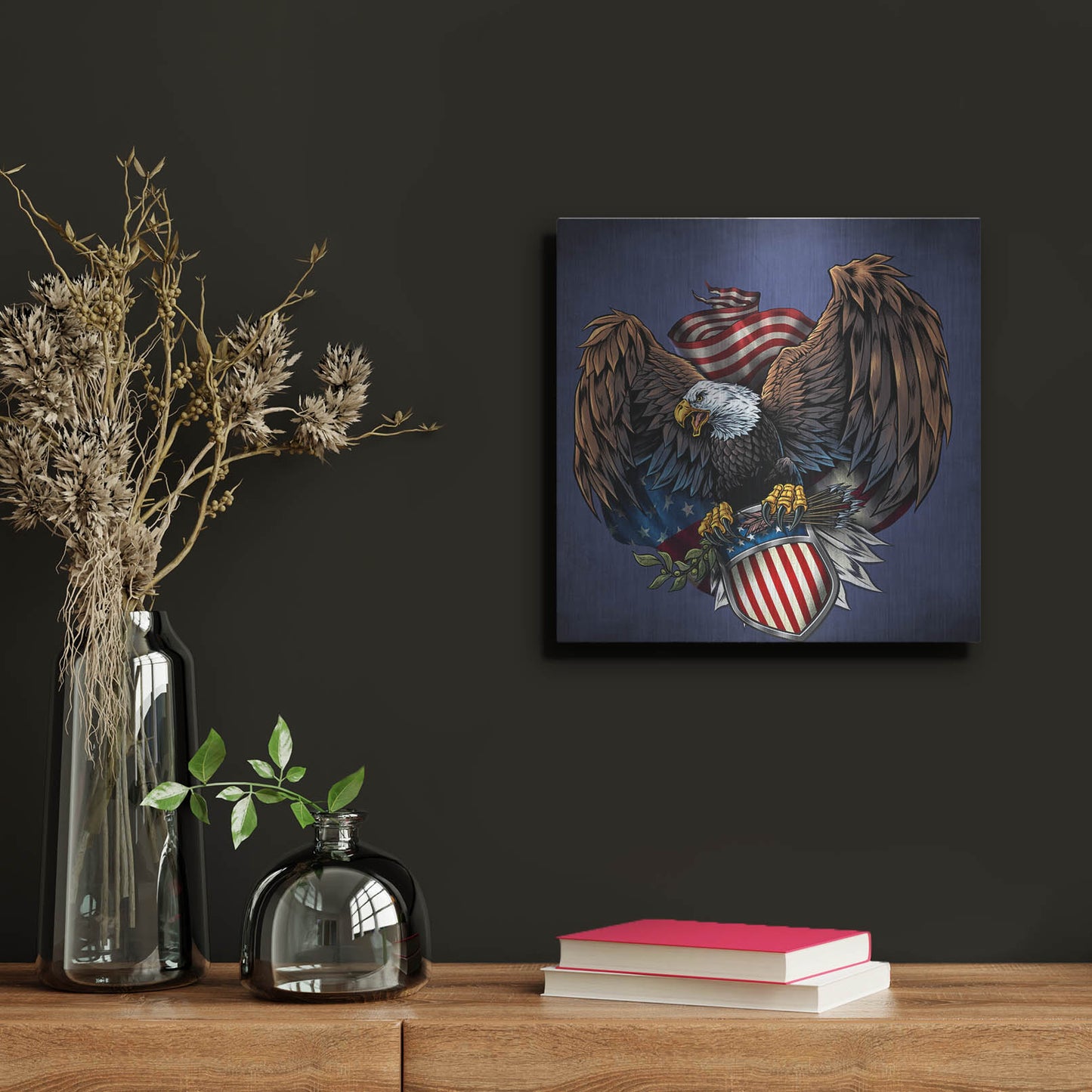 Luxe Metal Art 'Army Eagle Decal' by Flyland Designs, Metal Wall Art,12x12