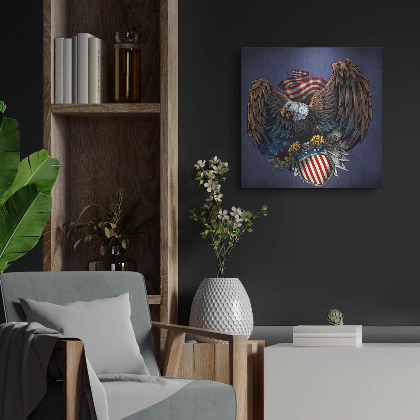 Luxe Metal Art 'Army Eagle Decal' by Flyland Designs, Metal Wall Art,24x24