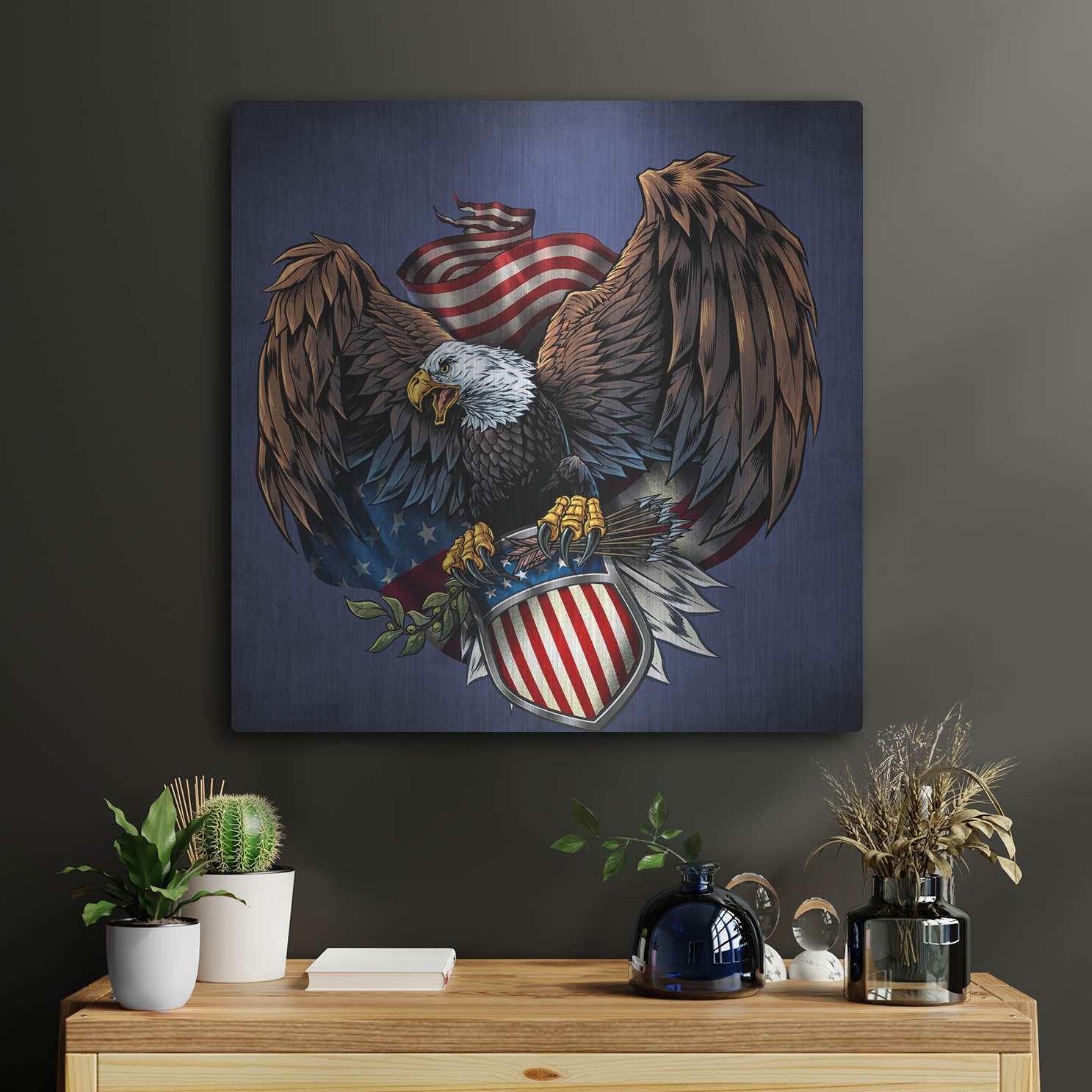 Luxe Metal Art 'Army Eagle Decal' by Flyland Designs, Metal Wall Art,24x24