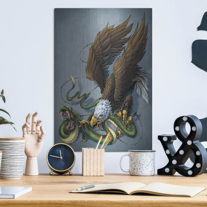 Luxe Metal Art 'Don't Tread On Me Eagle And Snake Painting' by Flyland Designs, Metal Wall Art,12x16