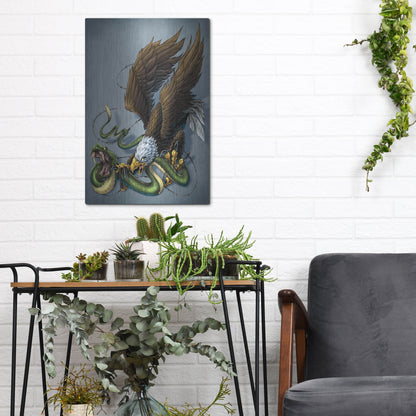 Luxe Metal Art 'Don't Tread On Me Eagle And Snake Painting' by Flyland Designs, Metal Wall Art,12x16