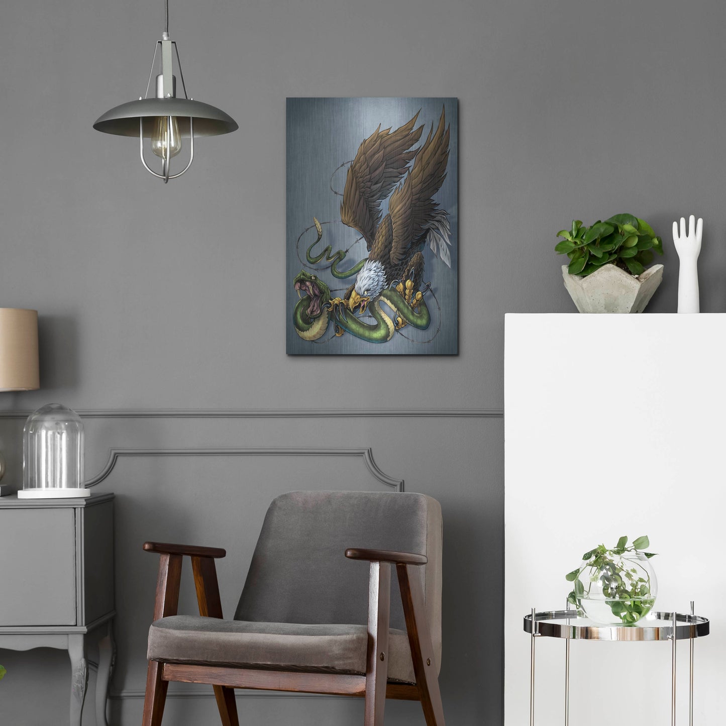Luxe Metal Art 'Don't Tread On Me Eagle And Snake Painting' by Flyland Designs, Metal Wall Art,16x24