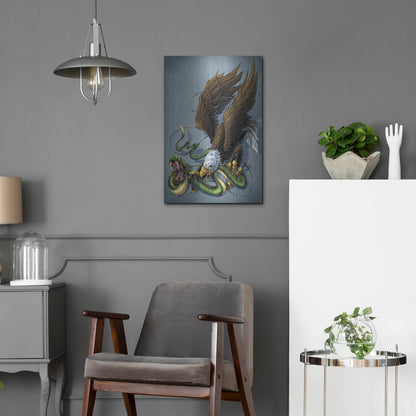 Luxe Metal Art 'Don't Tread On Me Eagle And Snake Painting' by Flyland Designs, Metal Wall Art,16x24