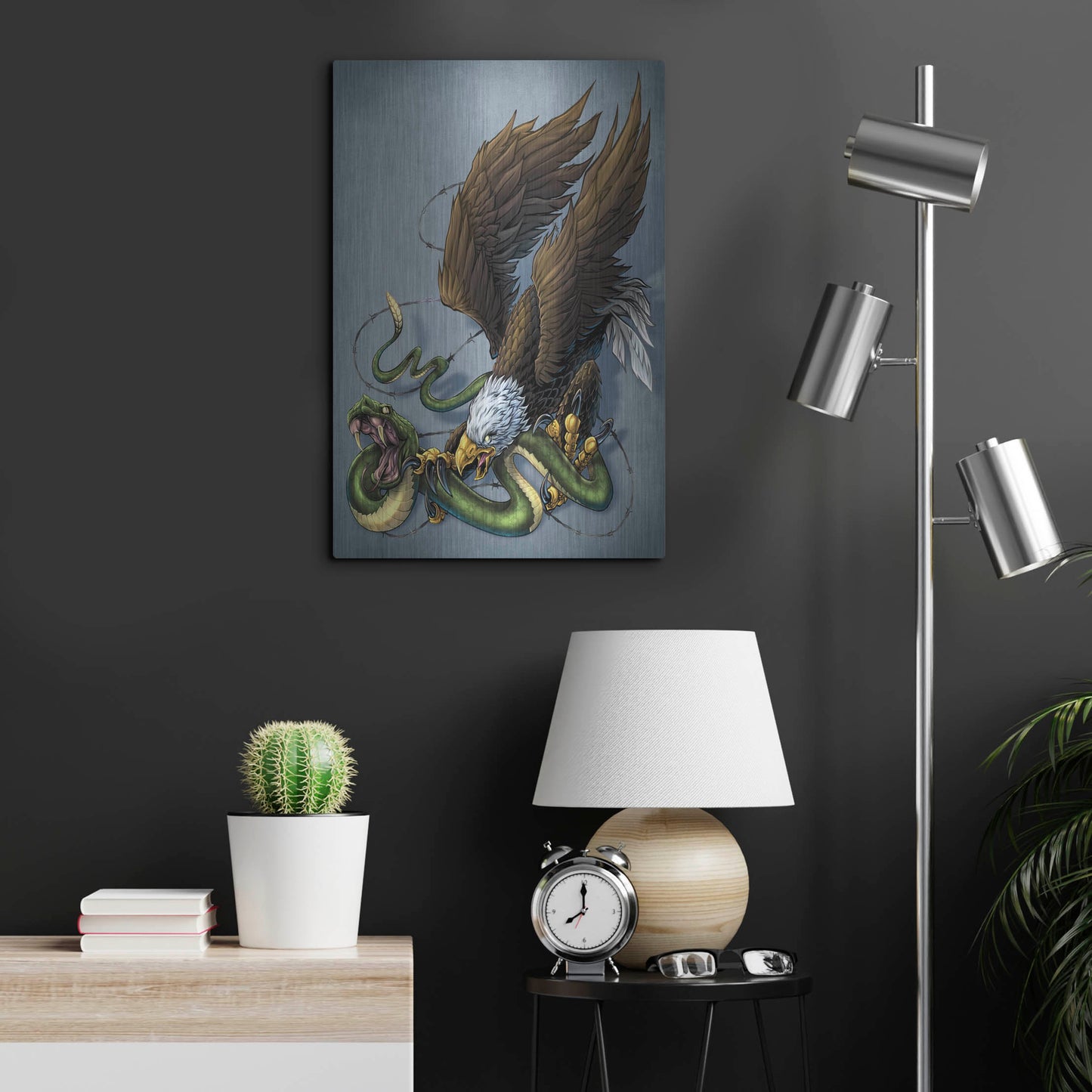 Luxe Metal Art 'Don't Tread On Me Eagle And Snake Painting' by Flyland Designs, Metal Wall Art,16x24