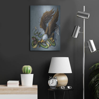 Luxe Metal Art 'Don't Tread On Me Eagle And Snake Painting' by Flyland Designs, Metal Wall Art,16x24