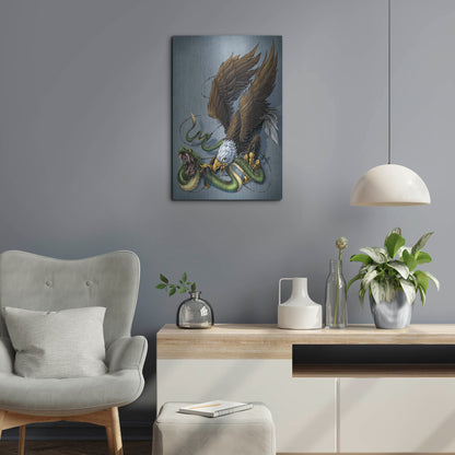 Luxe Metal Art 'Don't Tread On Me Eagle And Snake Painting' by Flyland Designs, Metal Wall Art,16x24
