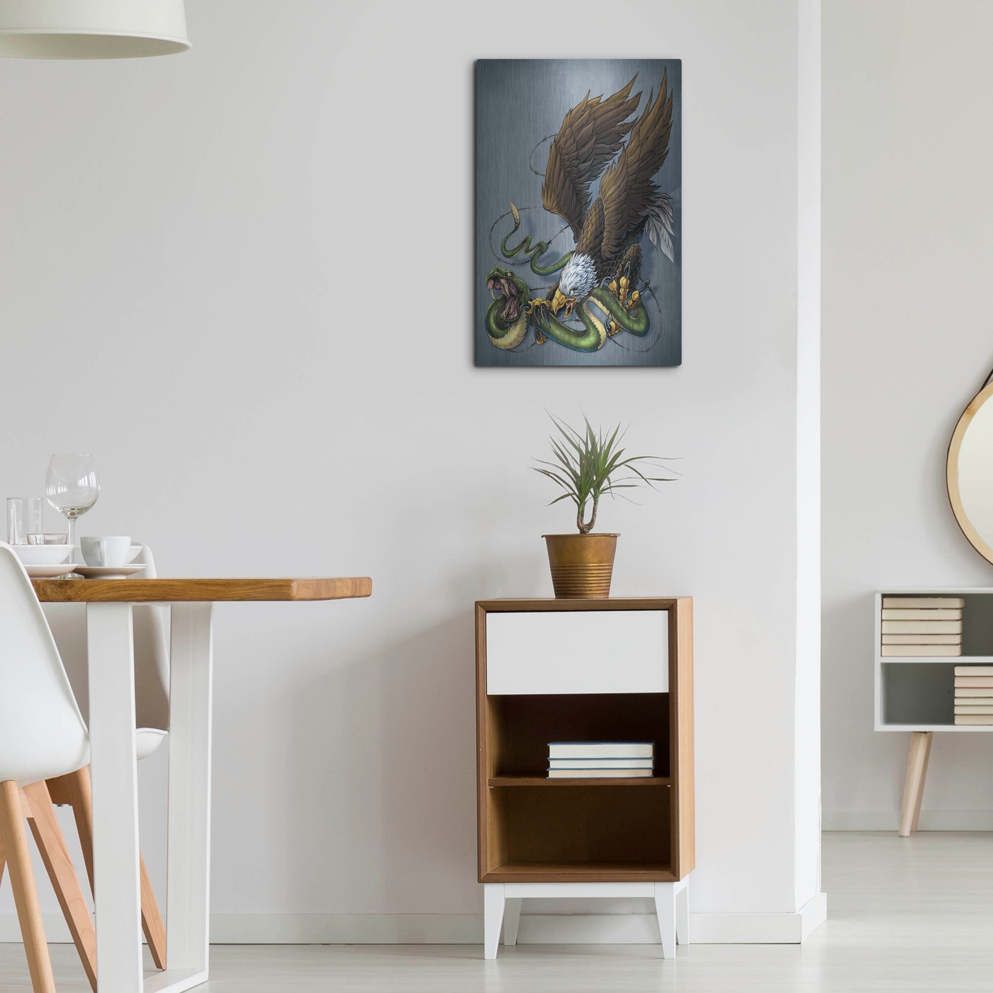 Luxe Metal Art 'Don't Tread On Me Eagle And Snake Painting' by Flyland Designs, Metal Wall Art,16x24