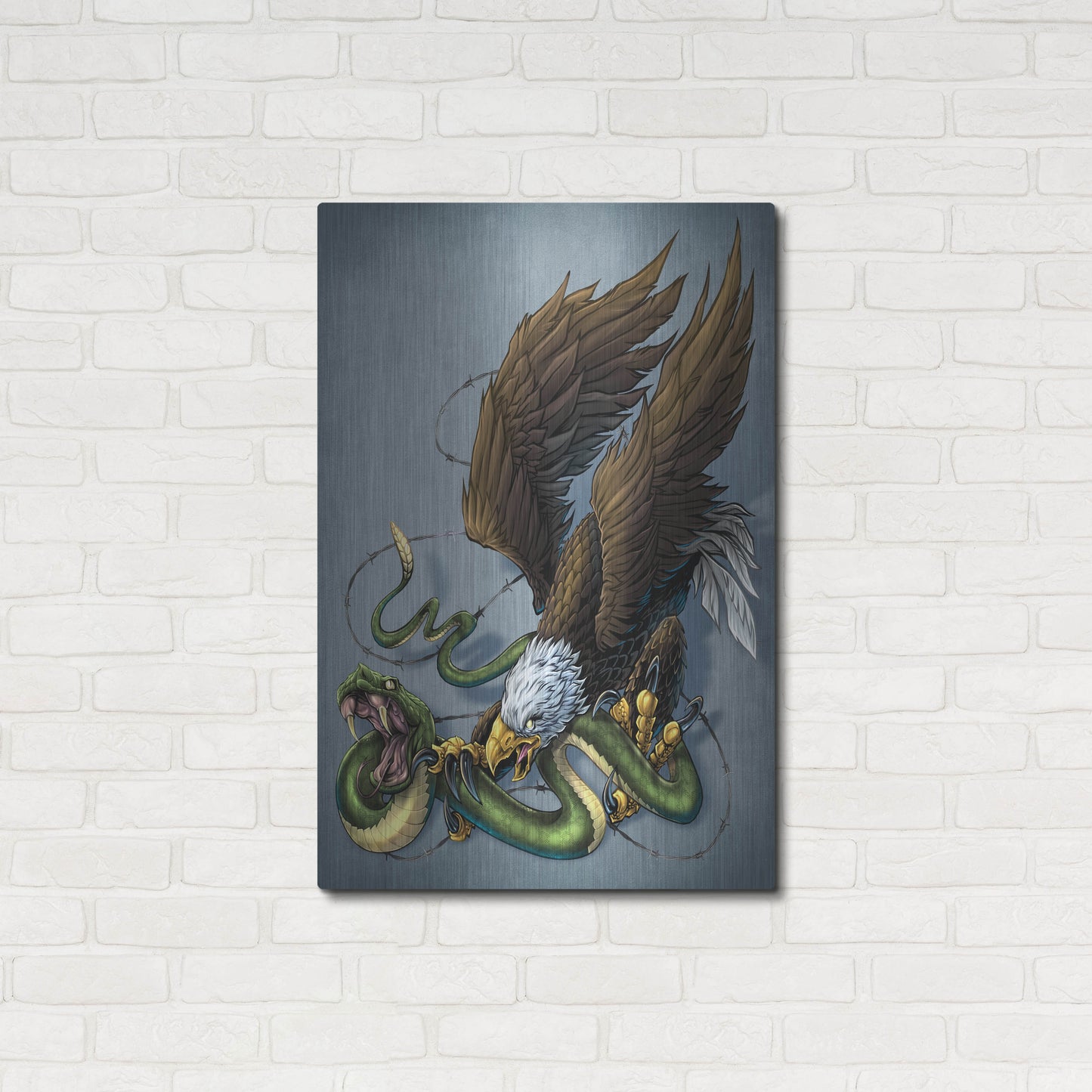 Luxe Metal Art 'Don't Tread On Me Eagle And Snake Painting' by Flyland Designs, Metal Wall Art,24x36